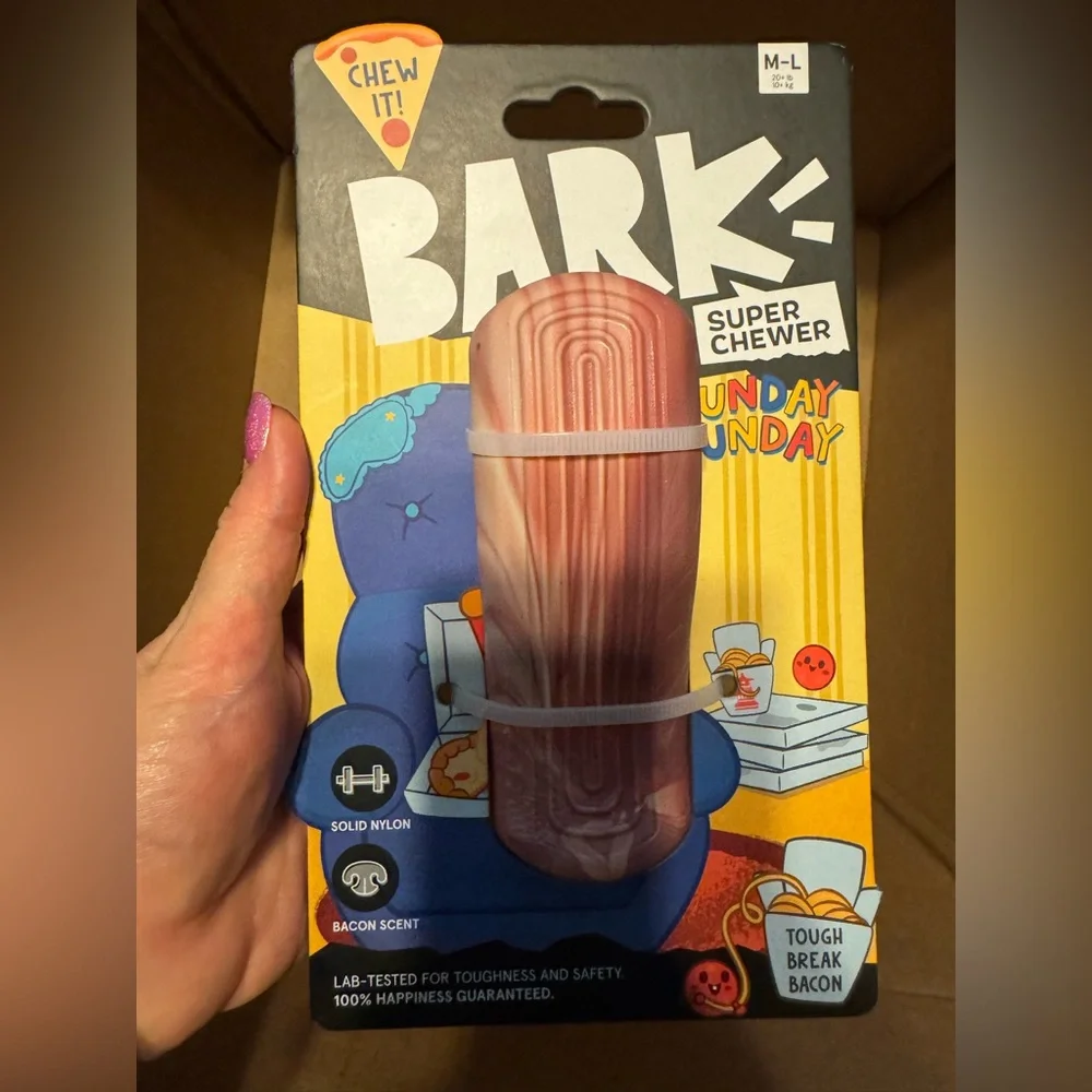 Bark Box Super Chewer Nylon Bacon tough break bacon Dog chew toy NEW